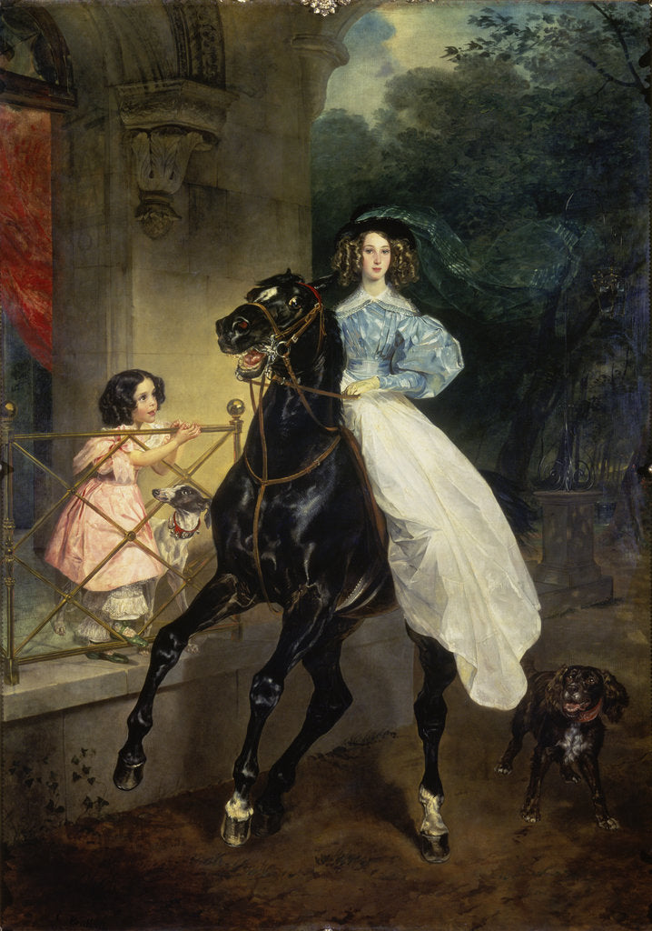 Detail of Horsewoman, Portrait of Giovanina and Amazillia Pacini, 1832. by Karl Briullov
