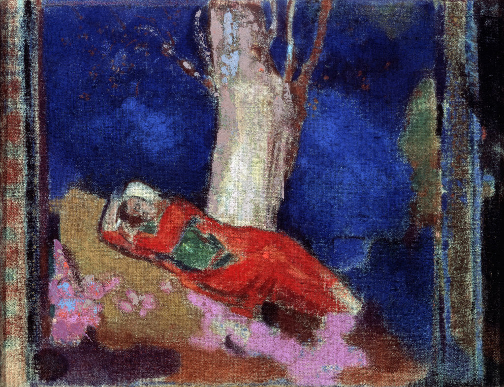 Detail of A Woman Lying under the Tree, 19th or early 20th century. by Odilon Redon