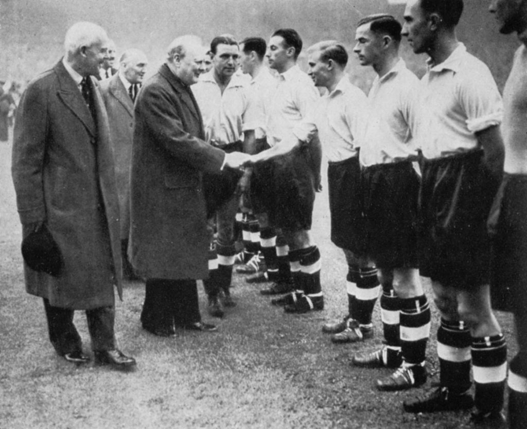 Detail of Winston Churchill greets the England football team, Wembley, London, October 1941 by London News Agency