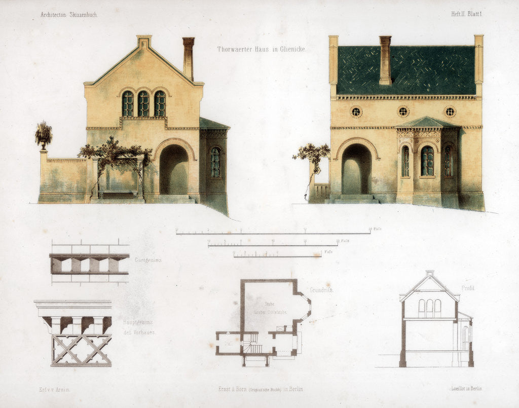 Detail of Design for a house in Glienicke, Germany by Anst von W Loeillot