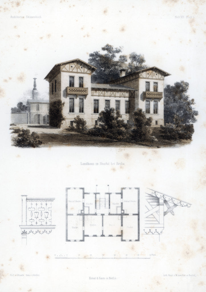 Detail of Design for a country house in Moabit, near Berlin, Germany by Anst von W Loeillot
