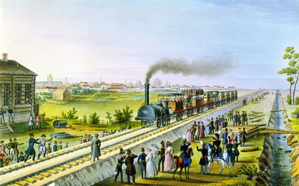 Detail of Opening of the first railway line from St Petersburg to Pavlovsk, Russia by Russian Master