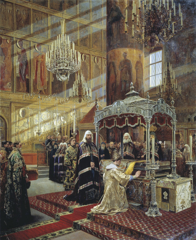 Detail of Tsar Alexis and Patriarch Nikon at the coffin of Metropolitan Philip of Moscow, 17th century (1886) by Alexander Litovchenko