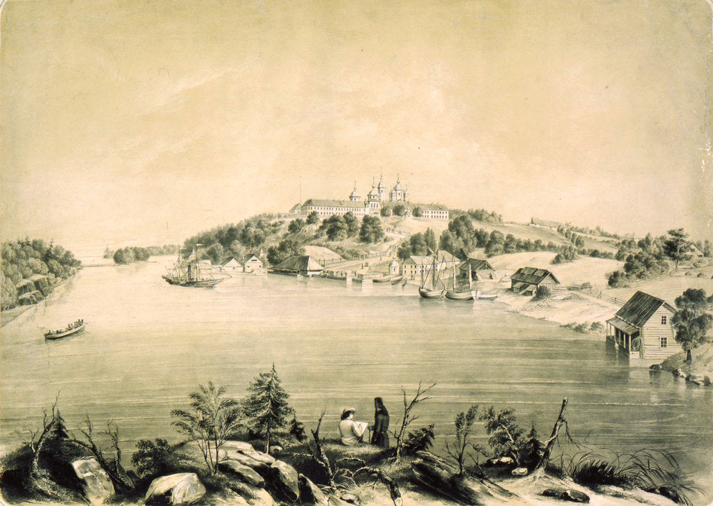 Detail of Valaam Monastery on Valaam Island in Lake Ladoga, near St Petersburg, Russia, 1850 by Pyotr Borel