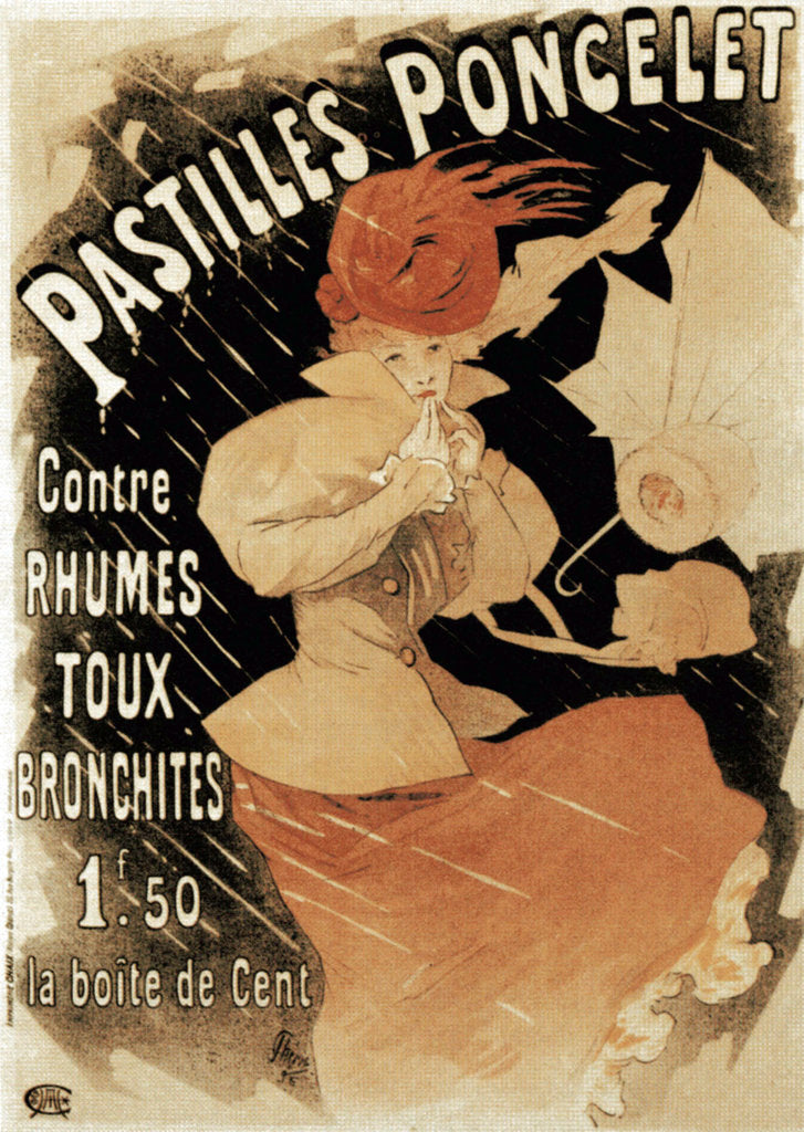 Detail of Advertising poster for Pastilles Poncelet, a cold and bronchitis remedy, 1896. by Jules Cheret