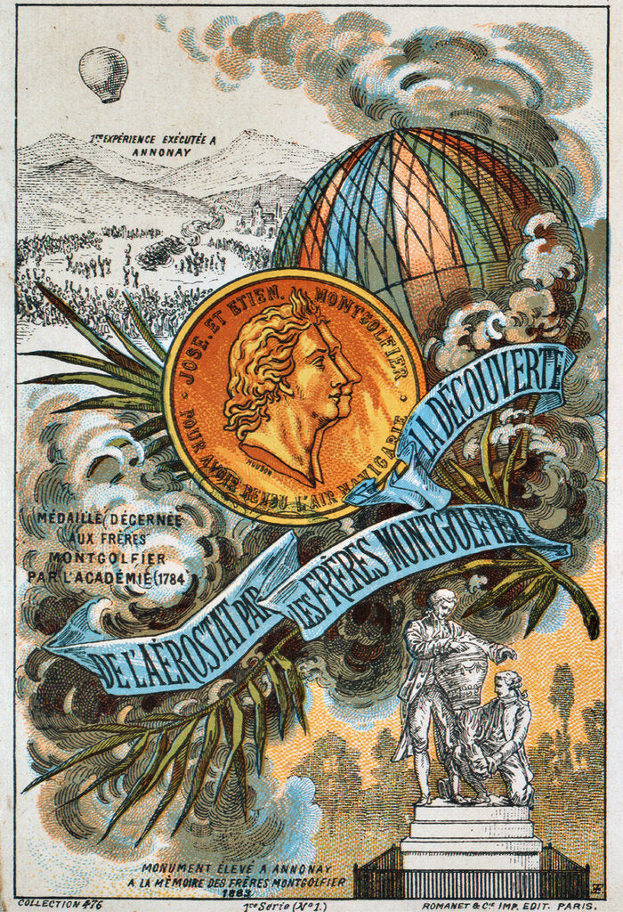 Detail of The Montgolfier brothers, French ballooning pioneers, (1890s). by Anonymous