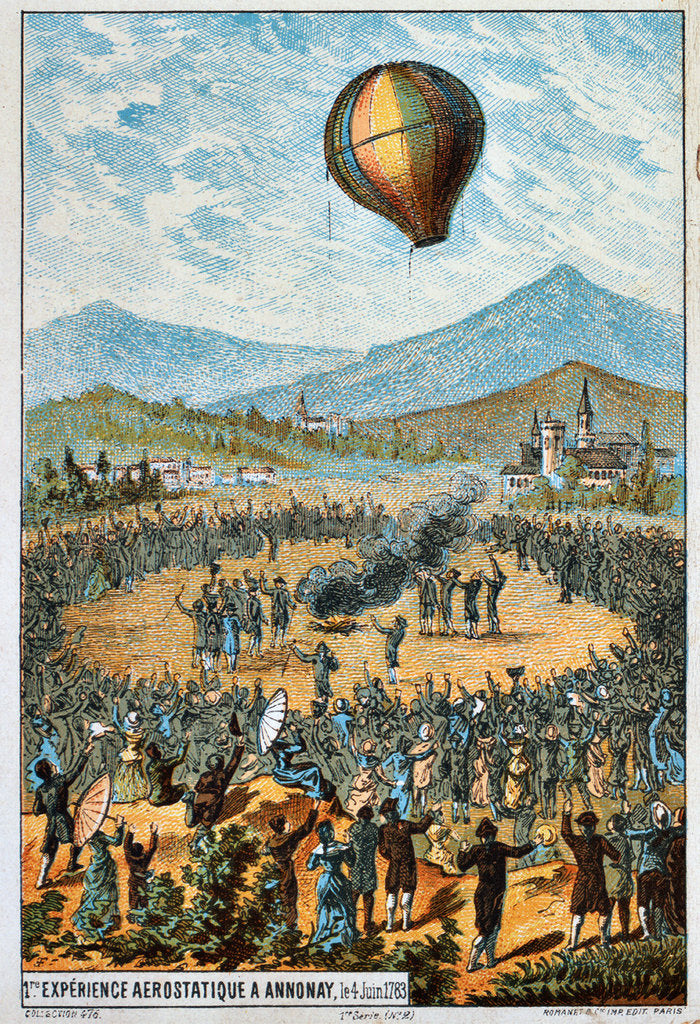 Detail of First test flight of a hot air balloon at Annonay, France, 4 June, 1783 (1890s) by Anonymous