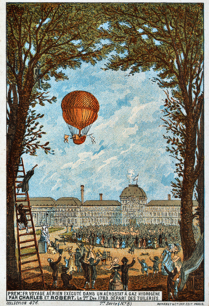 Detail of First aerial voyage by Charles and Robert, Paris, France, 1783 (1890s). by Anonymous