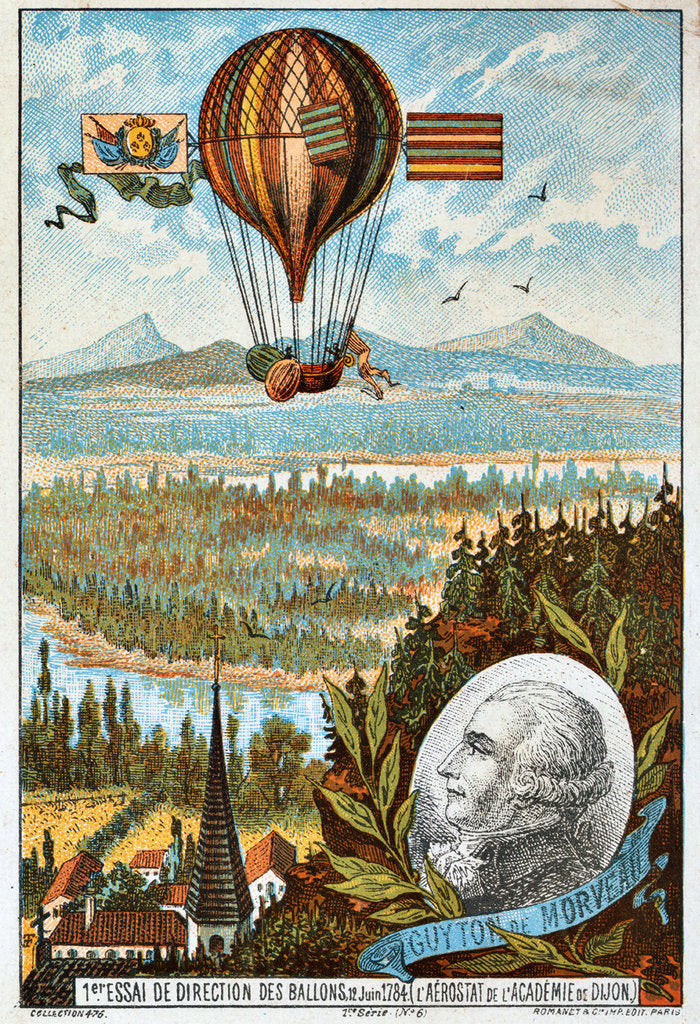 Detail of First attempt by Guyton de Morveau to direct a balloon, Dijon, France, 1784 (1890s). by Anonymous
