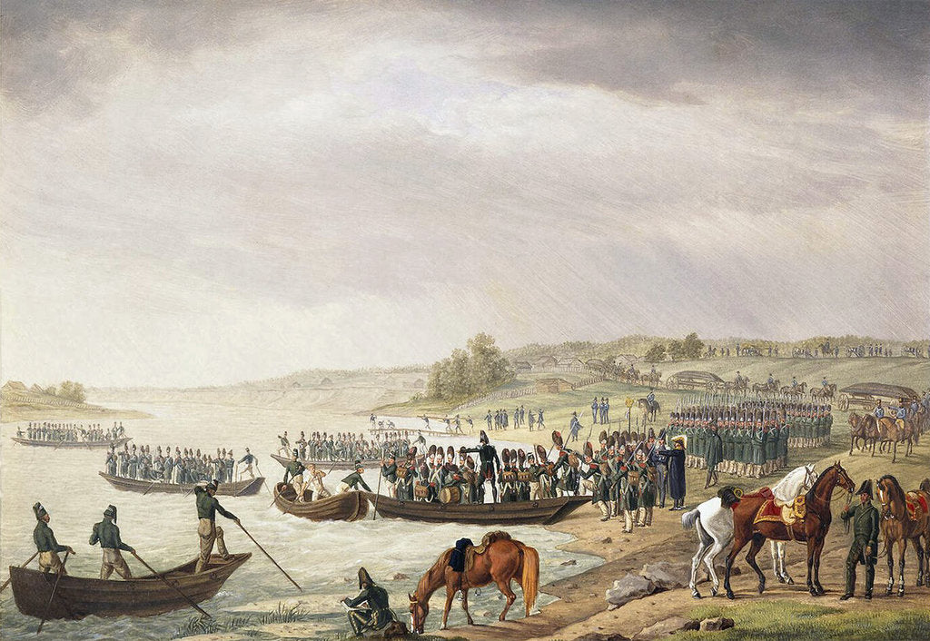Detail of Italian Corps of Eugene de Beauharnais Crossing the Niemen on 30 June 1812, (1815). by Albrecht Adam