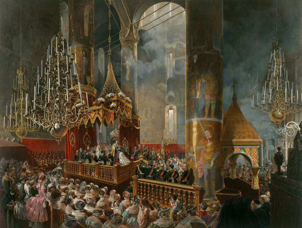 Detail of The crowning of Tsarina Maria Alexandrovna of Russia, Moscow, 1856. by Mihály Zichy