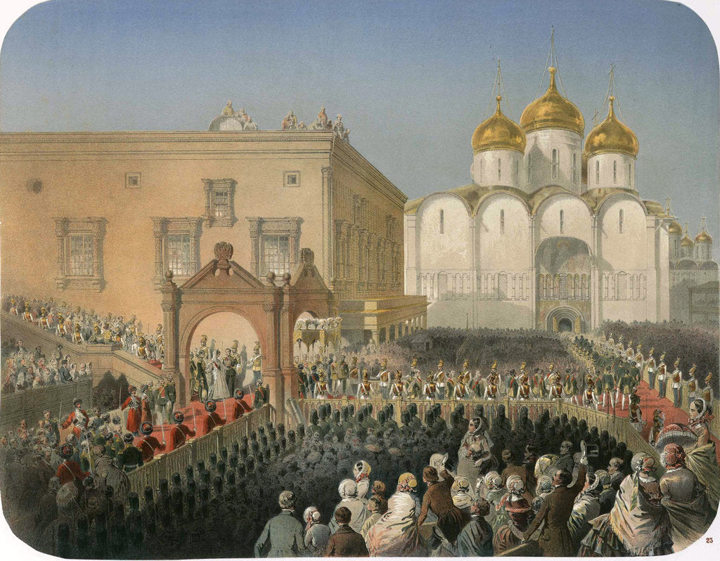 Detail of Procession of of Tsarina Alexandra Feodorovna to the Cathedral of the Dormition, Moscow, 1856 by Mihály Zichy