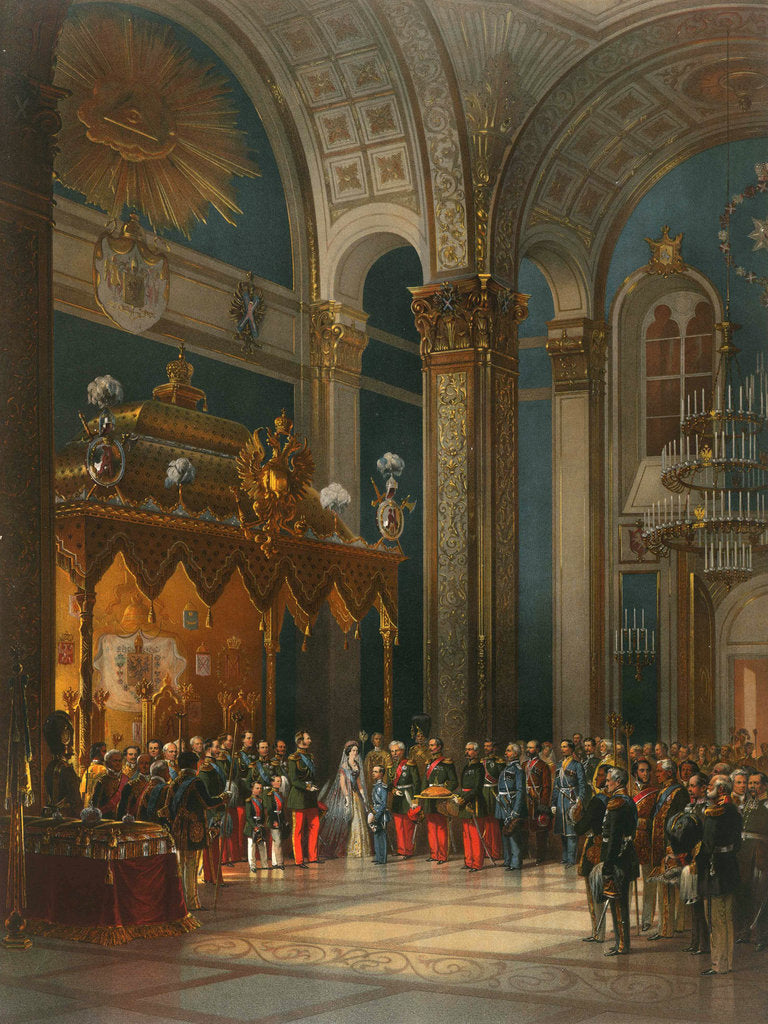 Detail of Homage of Cossack officers in the Throne Hall, coronation of Tsar Alexander II, Moscow, 1856. by Georg Wilhelm Timm