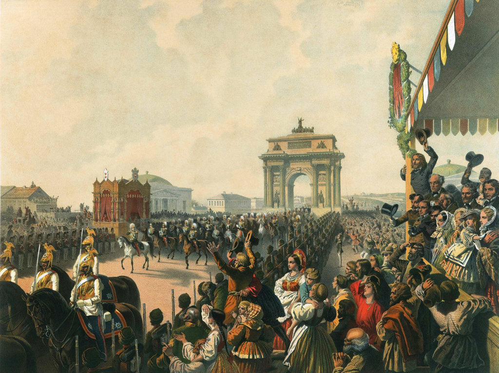 Detail of Triumphal entry of their Majesties Alexander II and Maria Alexandrovna into Moscow, 1856. by Mihály Zichy