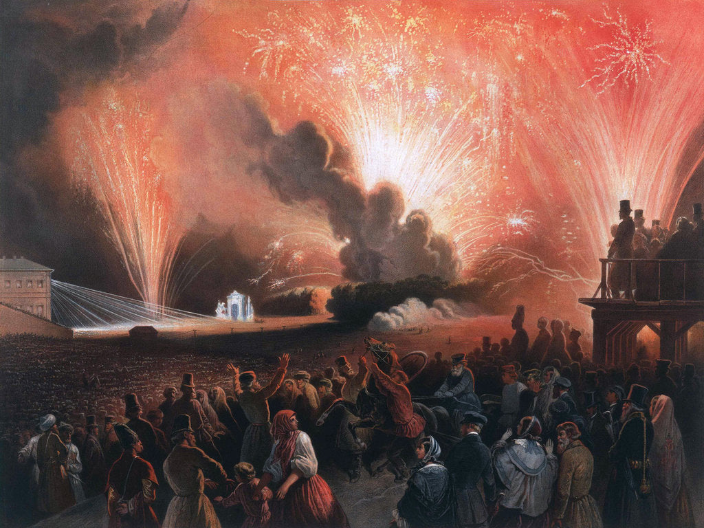 Detail of Coronation fireworks in Moscow, 1856. by Pharamond Blanchard