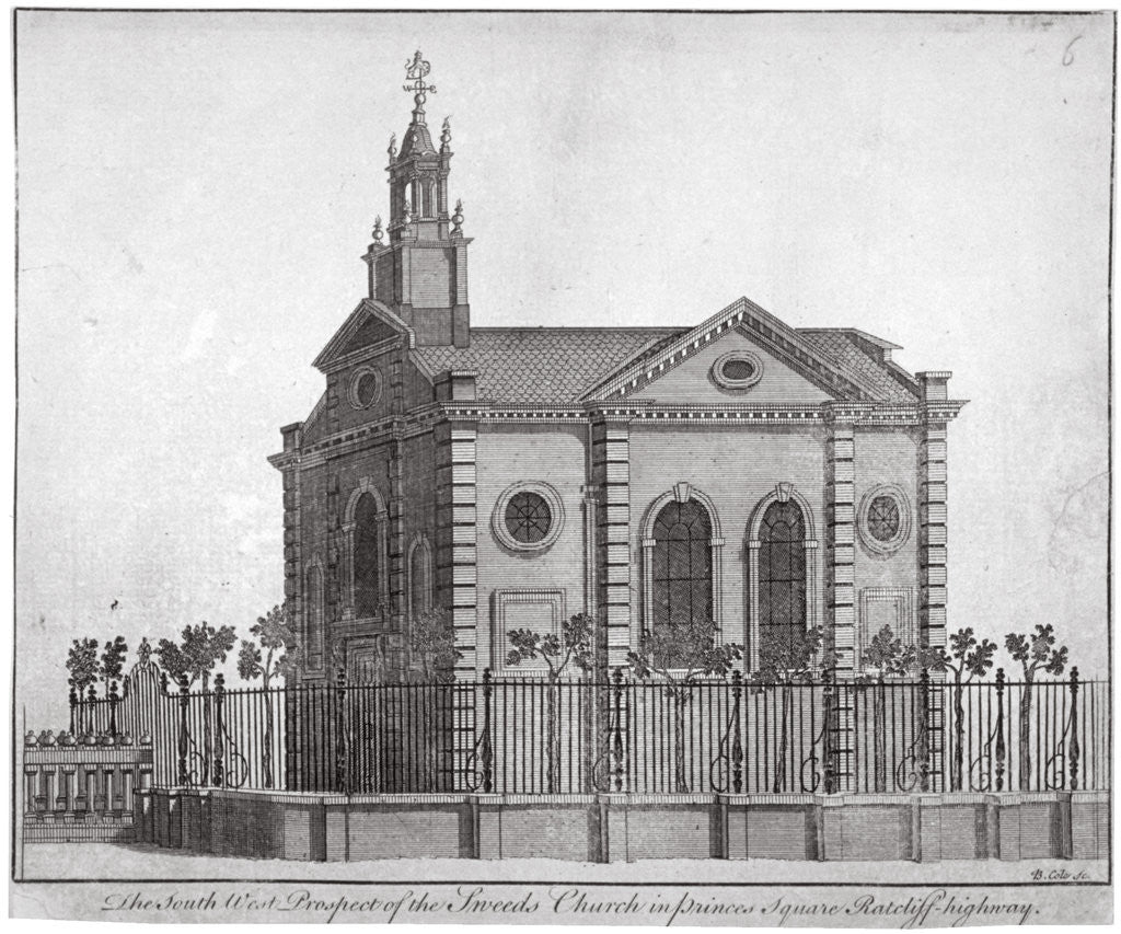 Detail of South-west view of the Swedish Church, Prince's Square, Stepney, London by Benjamin Cole