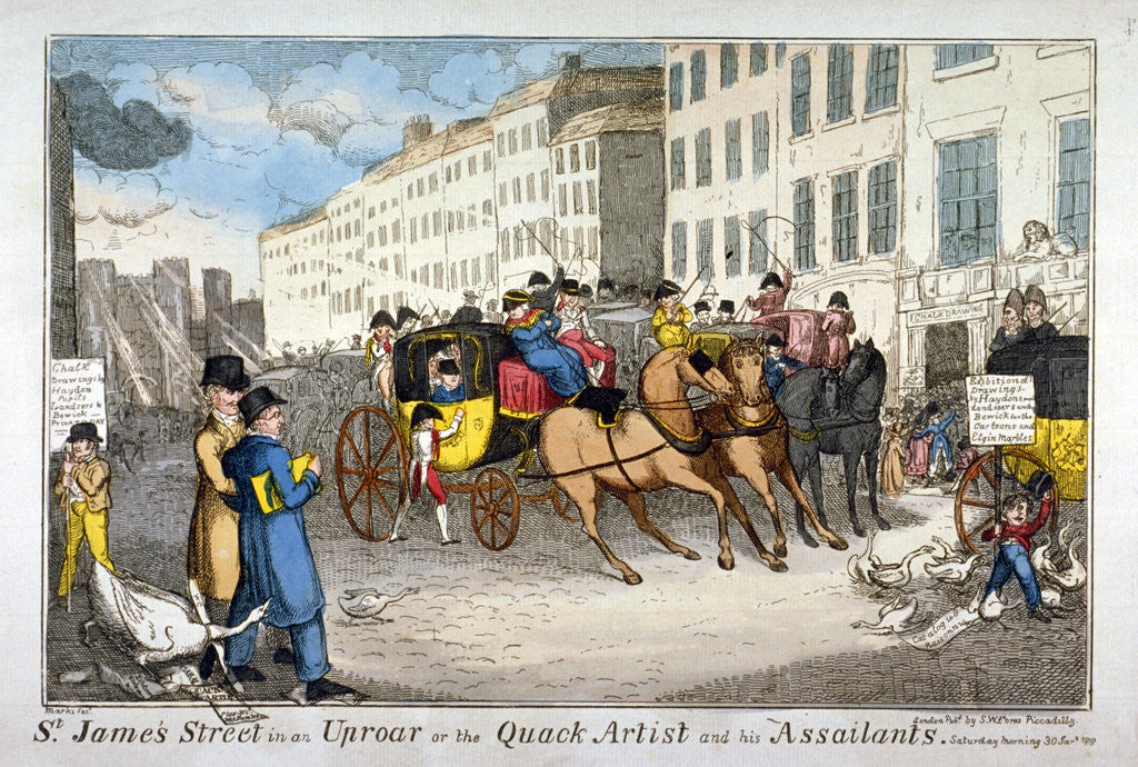 Detail of St James Street in an uproar, or the quack artist and his assailants by JL Marks