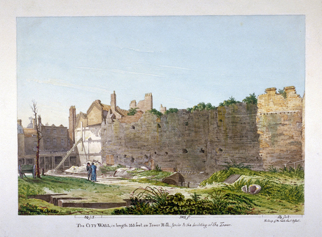Detail of View of the Wall of London on Tower Hill, London by Robert Blemmell Schnebbelie