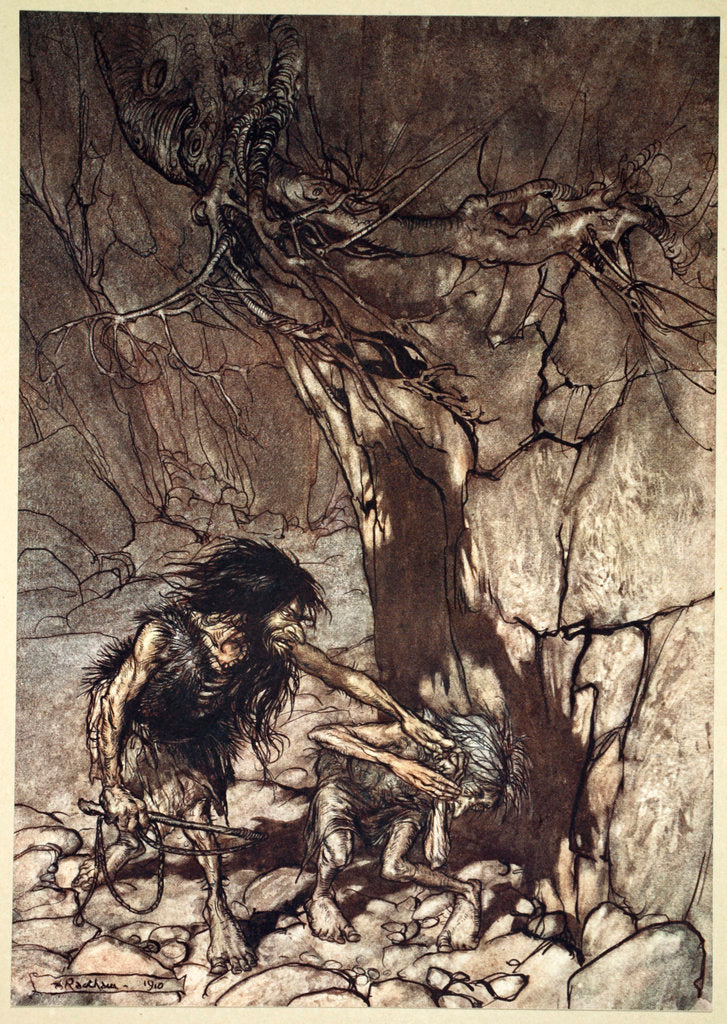 Detail of Mime howling 'Ohe! Ohe! Oh! Oh!' by Arthur Rackham