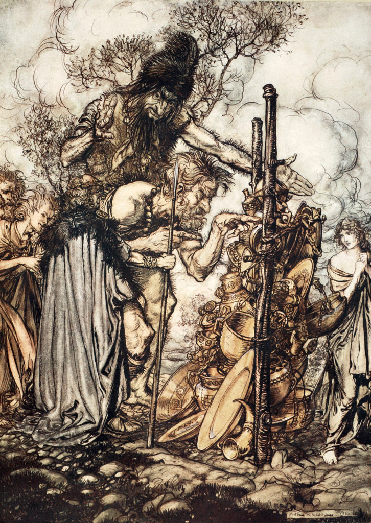 Detail of Fafner: 'Hey! Come hither, And stop me this cranny!' by Arthur Rackham