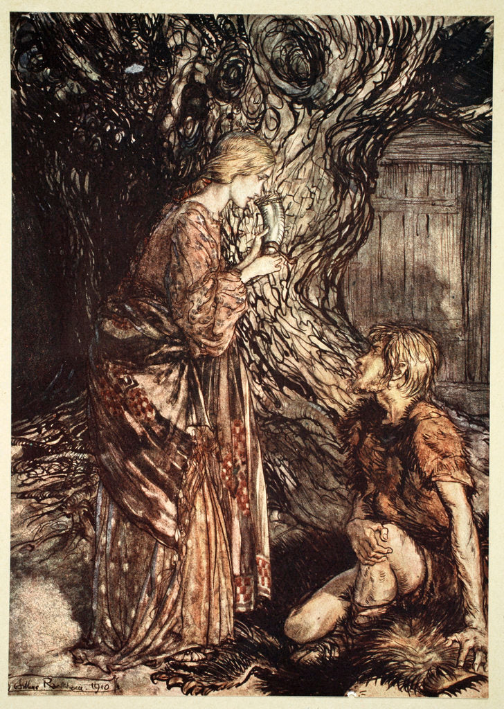 Detail of This healing and honeyed draught of Mead deign to accept from me by Arthur Rackham