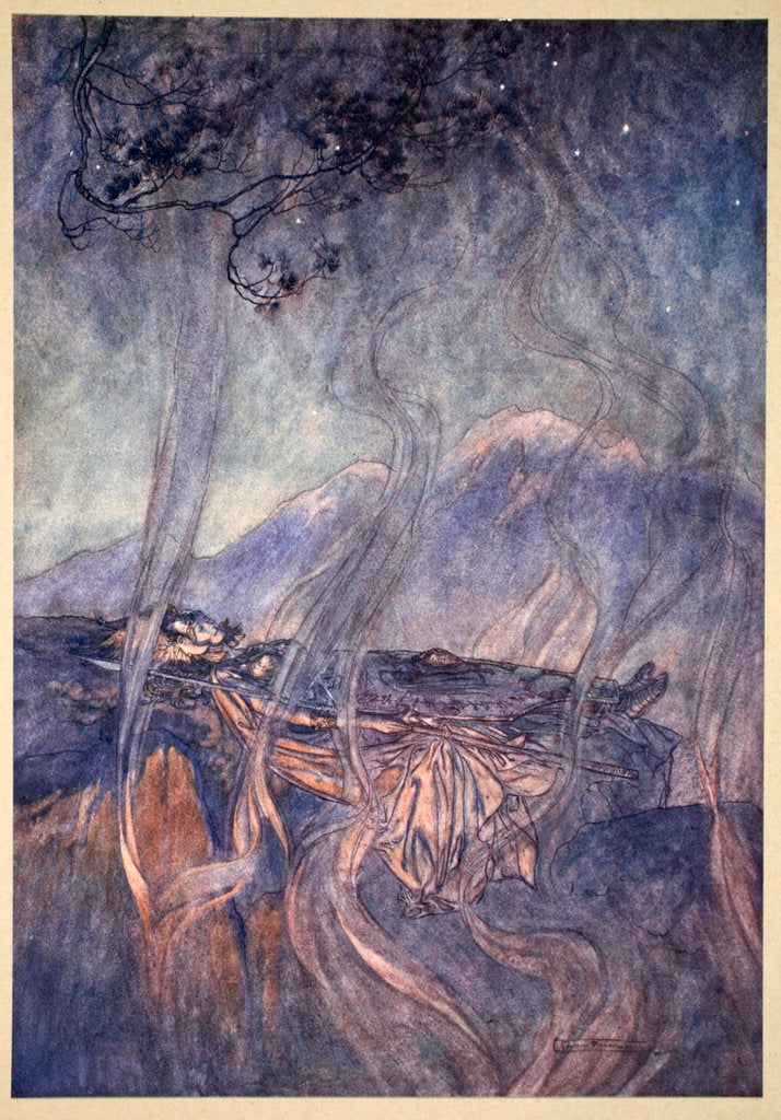 Detail of The sleep of Brunnhilde by Arthur Rackham