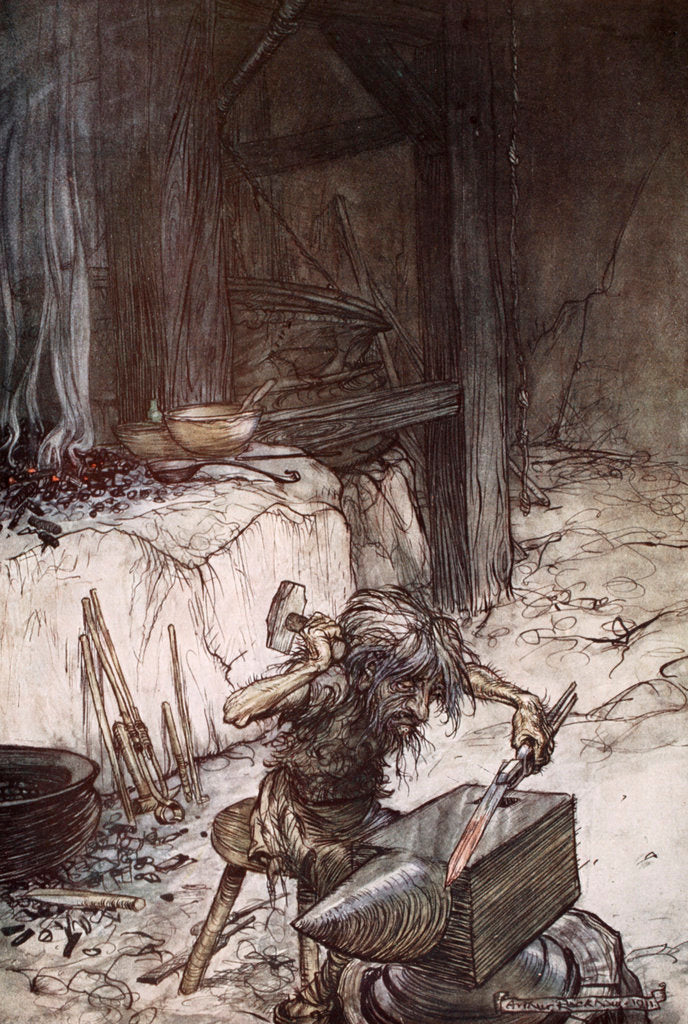 Detail of Mime at the anvil by Arthur Rackham