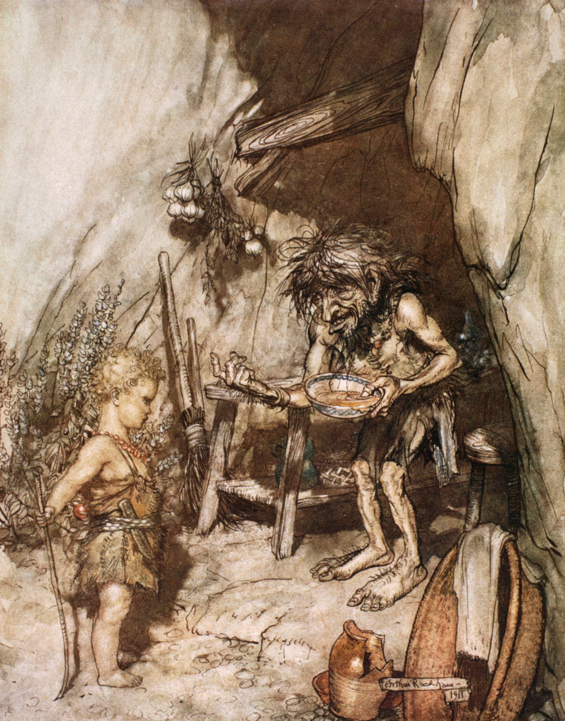 Detail of Mime and the infant by Arthur Rackham