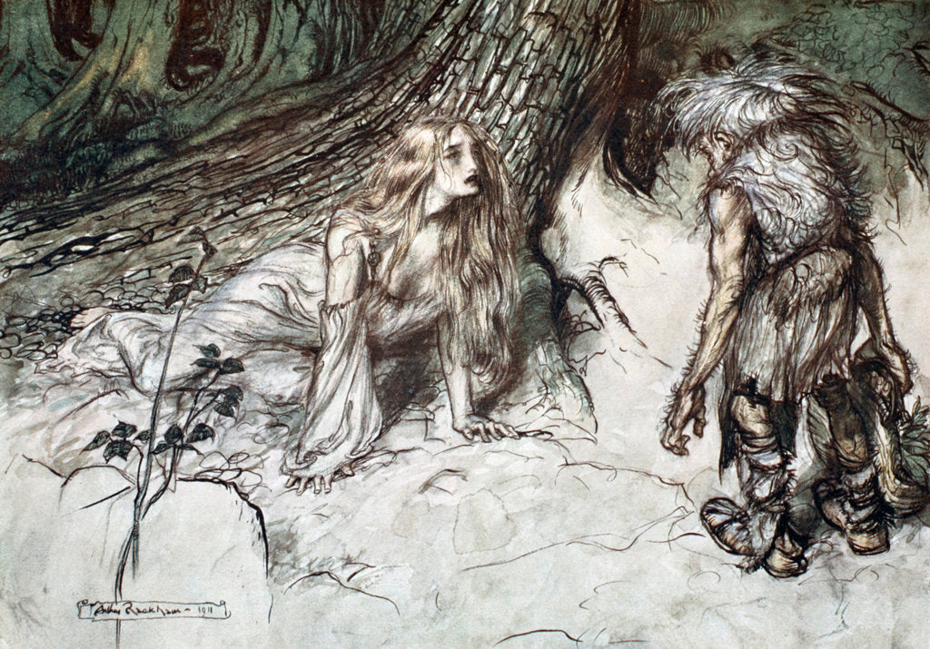 Detail of Mime finds the mother of Siegfried in the forest by Arthur Rackham
