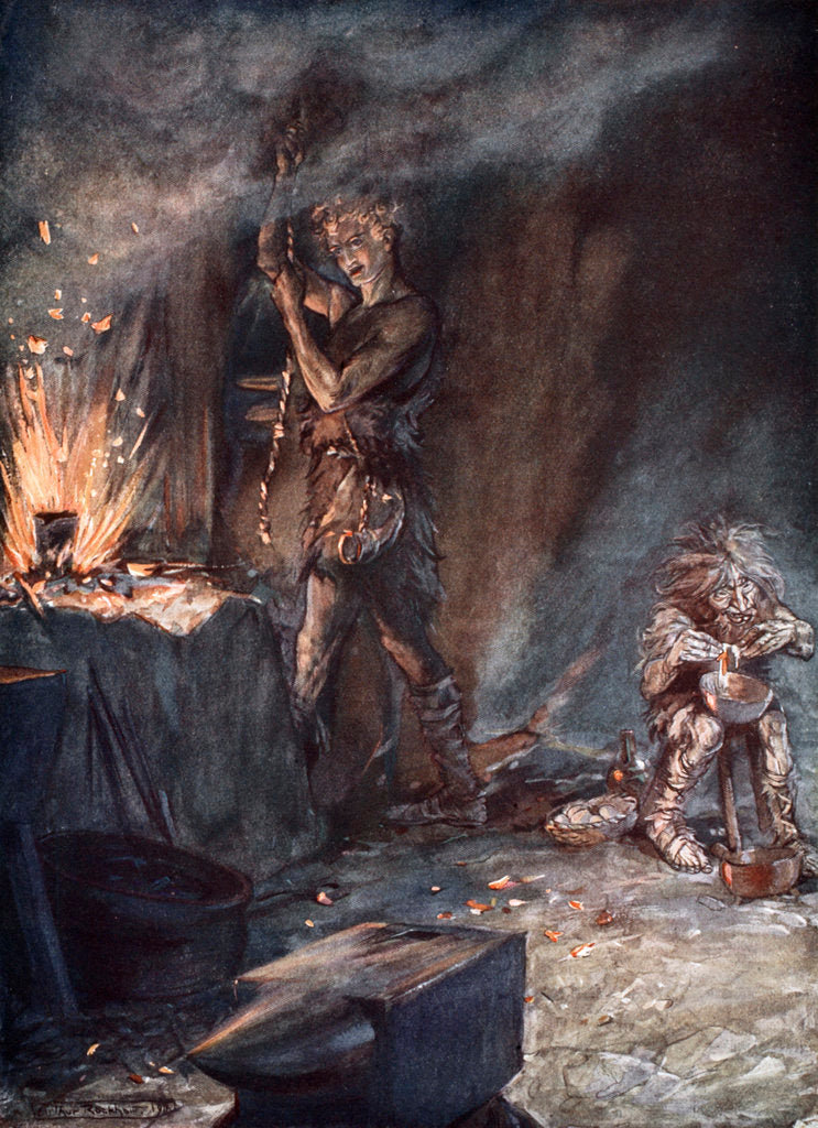 Detail of The forging of Nothung by Arthur Rackham