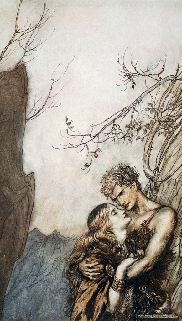 Detail of Brunnhilde throws herself into Siegfried's arms by Arthur Rackham