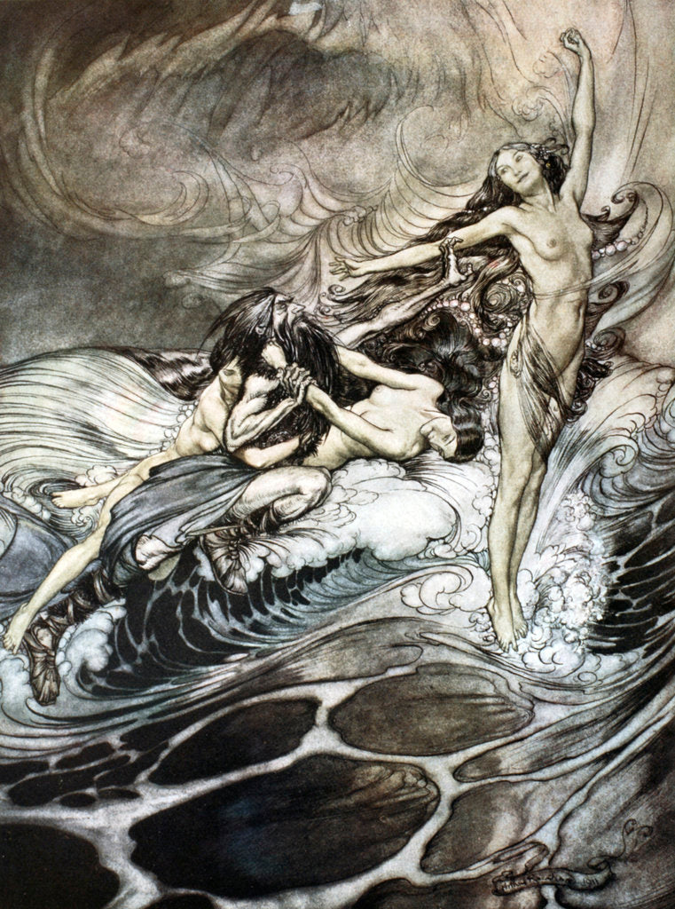 Detail of The Rhine Maidens obtain possession of the ring and bear it off in triumph by Arthur Rackham