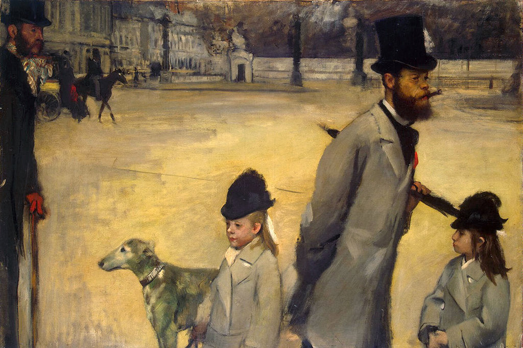 Detail of Place de la Concorde, (Viscount Lepic and his Daughters Crossing the Place de la Concorde), 1875. by Edgar Degas