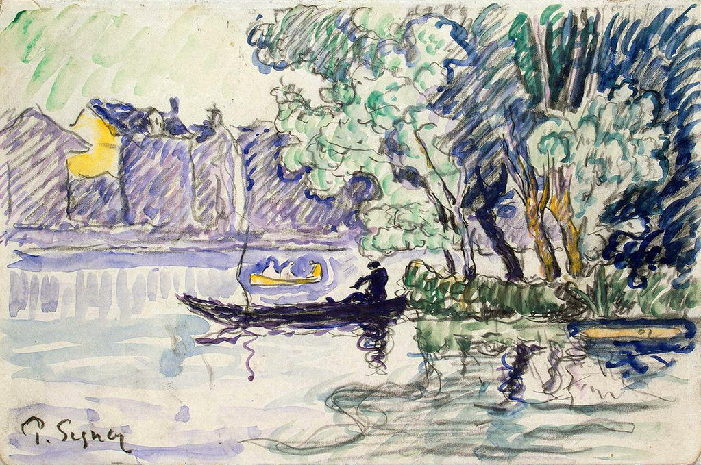 Detail of Fisherman in a Boat Near a Bank of the Seine, c1900 by Paul Signac