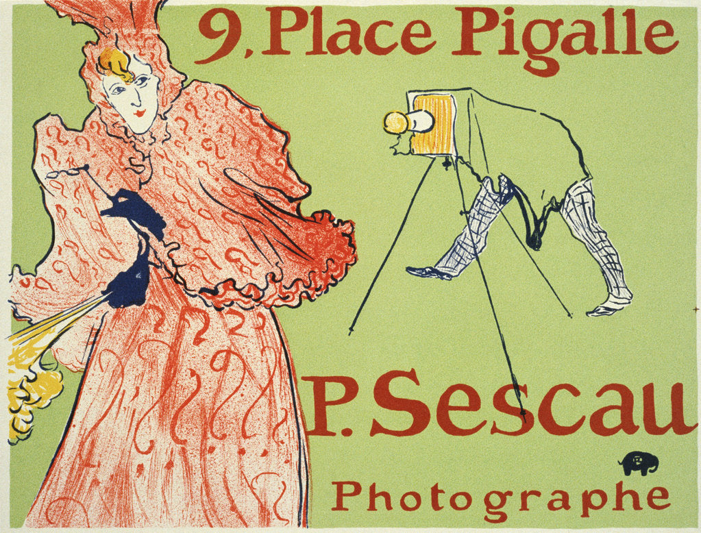 Detail of 9, Place Pigalle, P. Sescau Photographe (Poster), 1894. by Henri de Toulouse-Lautrec