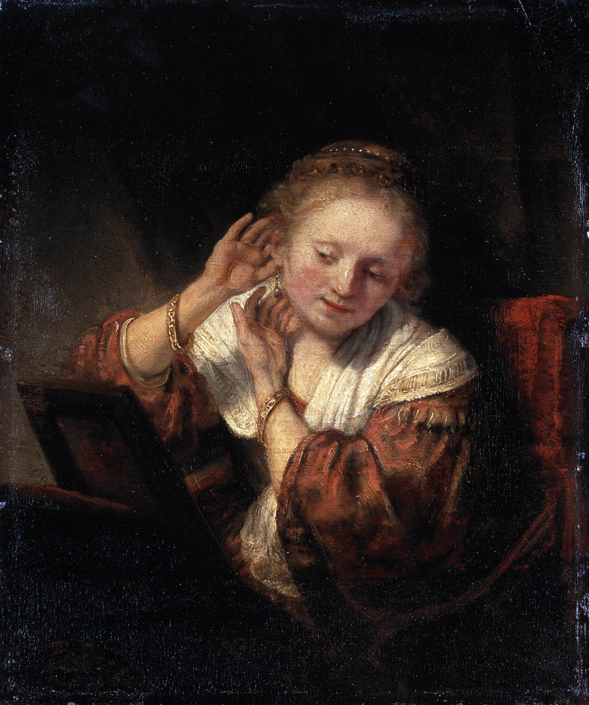 Detail of Young Woman trying on Earrings, 1657. by Rembrandt Harmensz van Rijn