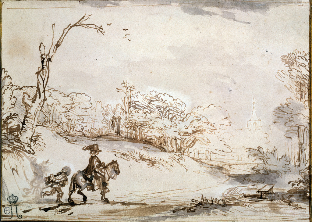 Detail of Landscape with a Horseman, 1648-1650. by Rembrandt Harmensz van Rijn