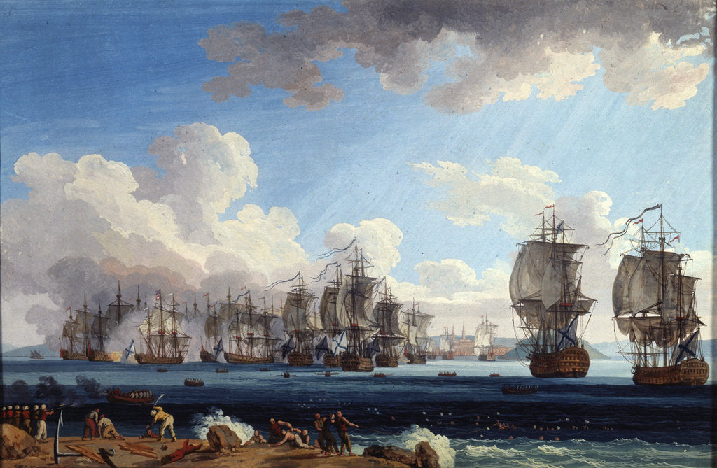 Detail of The Naval Battle of Chesma on 5 July 1770, 18th century. by Jacob Philip Hackert