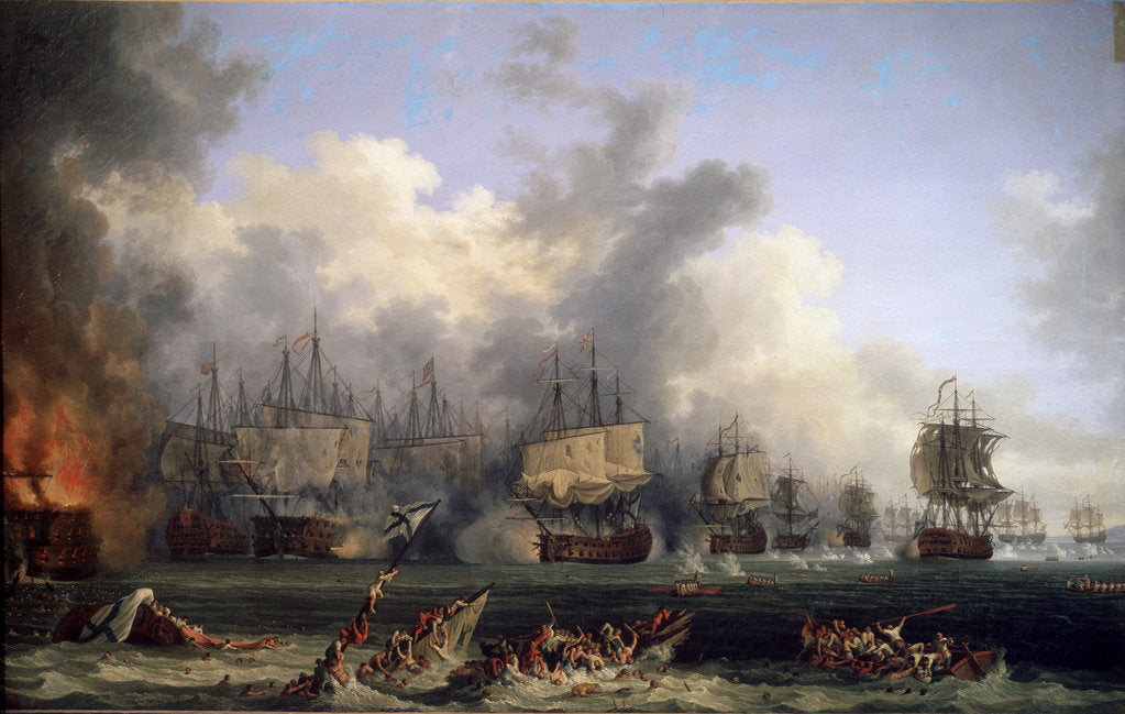 Detail of The Sinking of the Russian Battleship St. Evstafius in the naval Battle of Chesma, 1771. by Jacob Philip Hackert