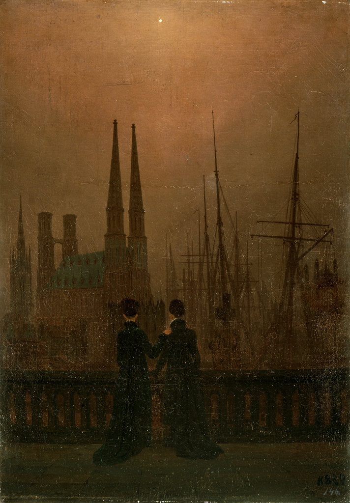 Detail of Harbour at Night (Sisters), 1818-1820. by Caspar David Friedrich