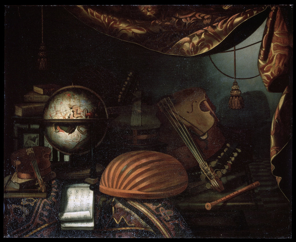 Detail of Still life with Musical Instruments, 1715. by Bonaventura Bettera