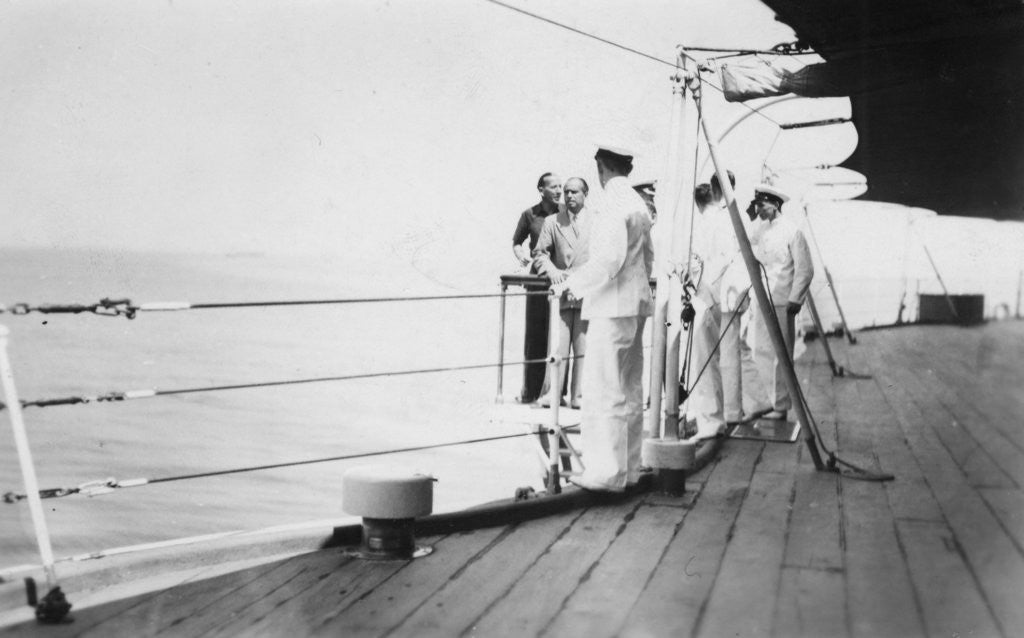 Detail of American actor and film director Douglas Fairbanks, Sr on board HMS Malaya, Venice by Anonymous