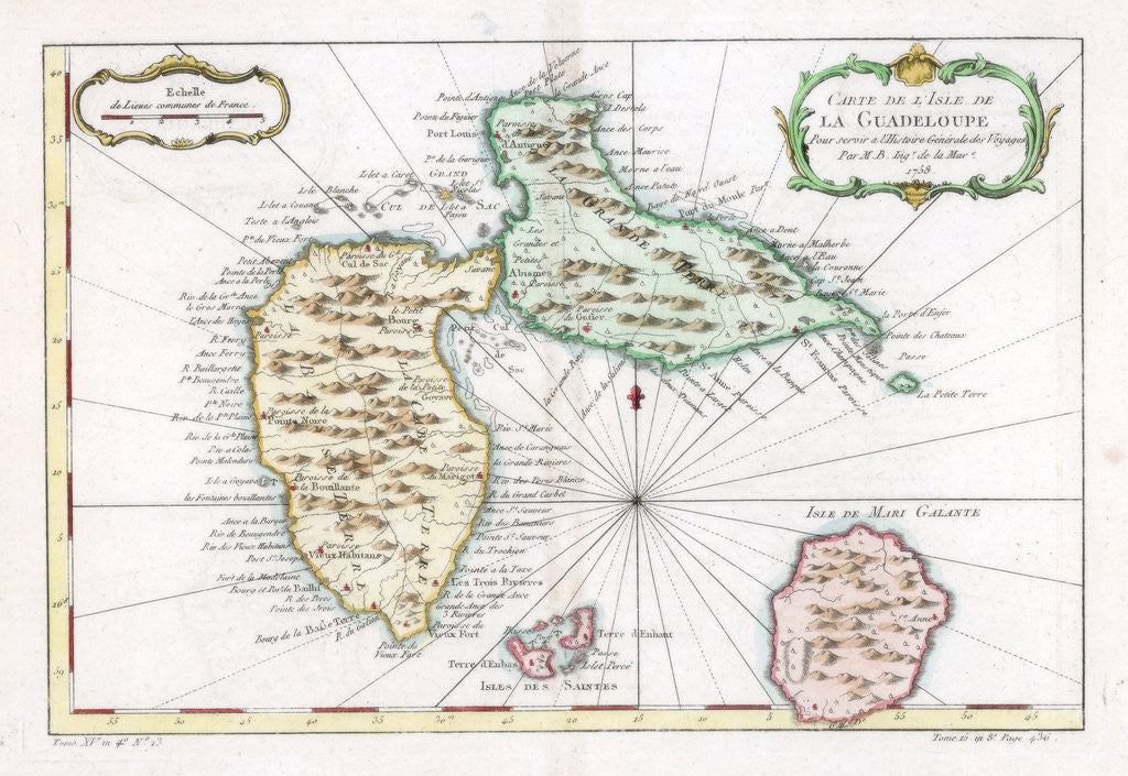 Detail of Map of the Caribbean island of Guadeloupe by Anonymous