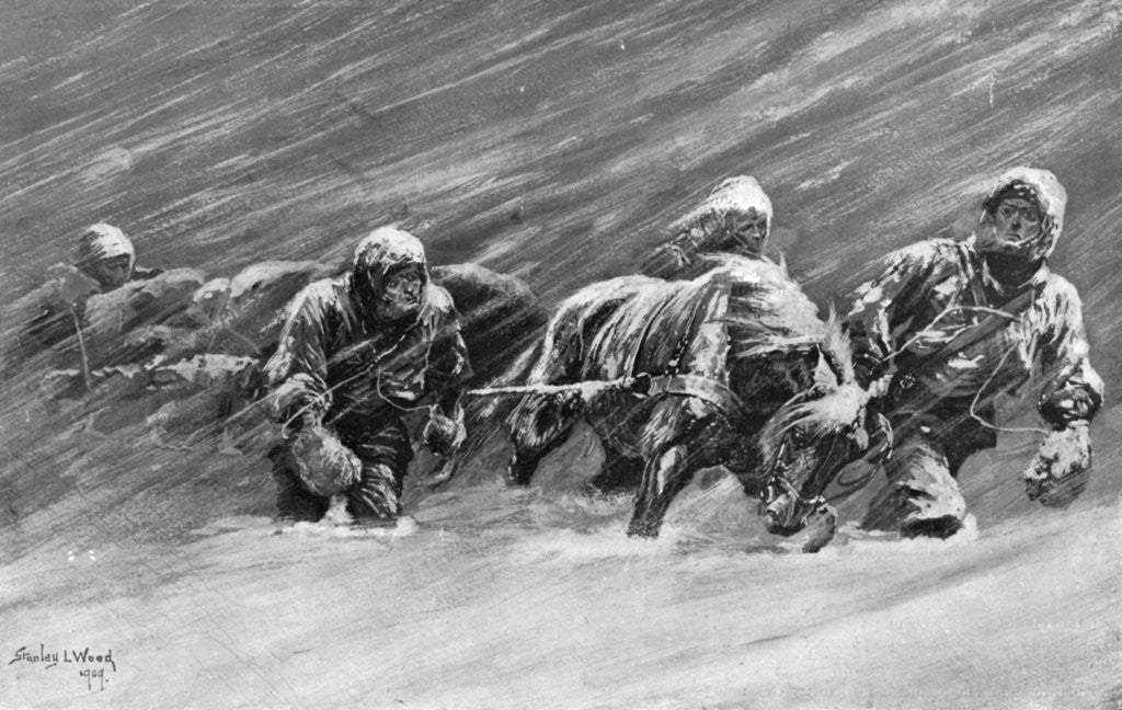 Detail of The trek during the snowstorm by Stanley L Wood