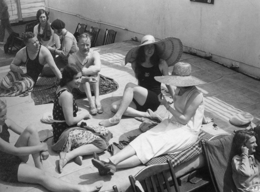 Detail of Passengers sunbathing on board a cruise ship by Anonymous