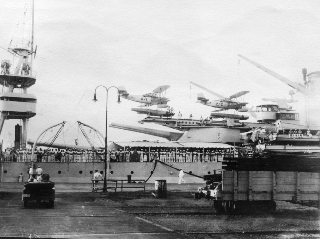 Detail of Seaplanes on board a US Navy warship, Navy yard, Balboa, Panama by Anonymous