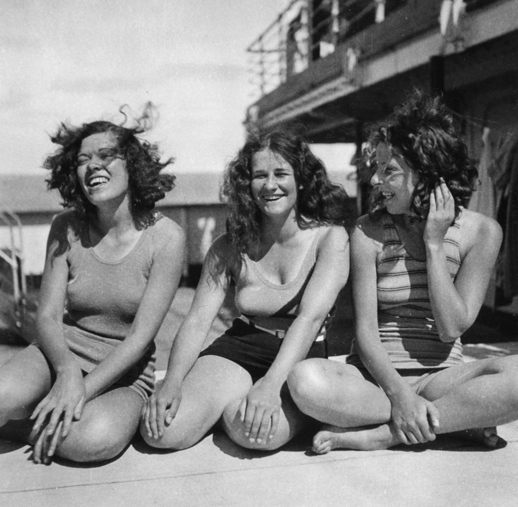 Detail of Three passengers on a Cunard Line cruise to the West Indies by Anonymous