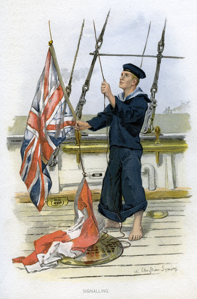 Detail of Royal Navy sailor signalling by William Christian Symons