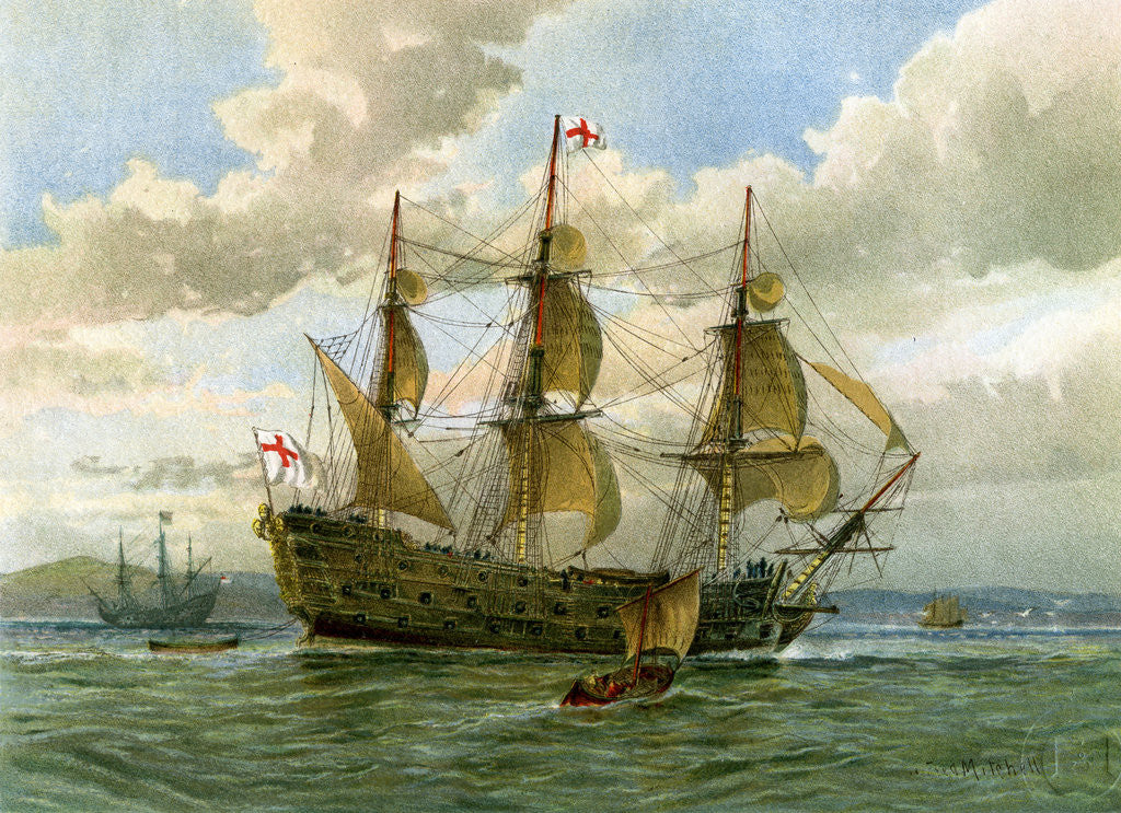 Detail of Royal Navy battle ship by William Frederick Mitchell