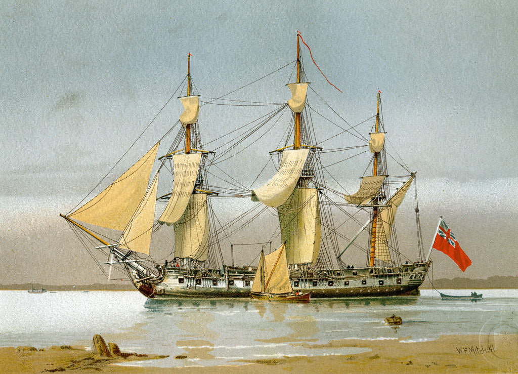 Detail of A Royal Navy 42 gun frigate by William Frederick Mitchell